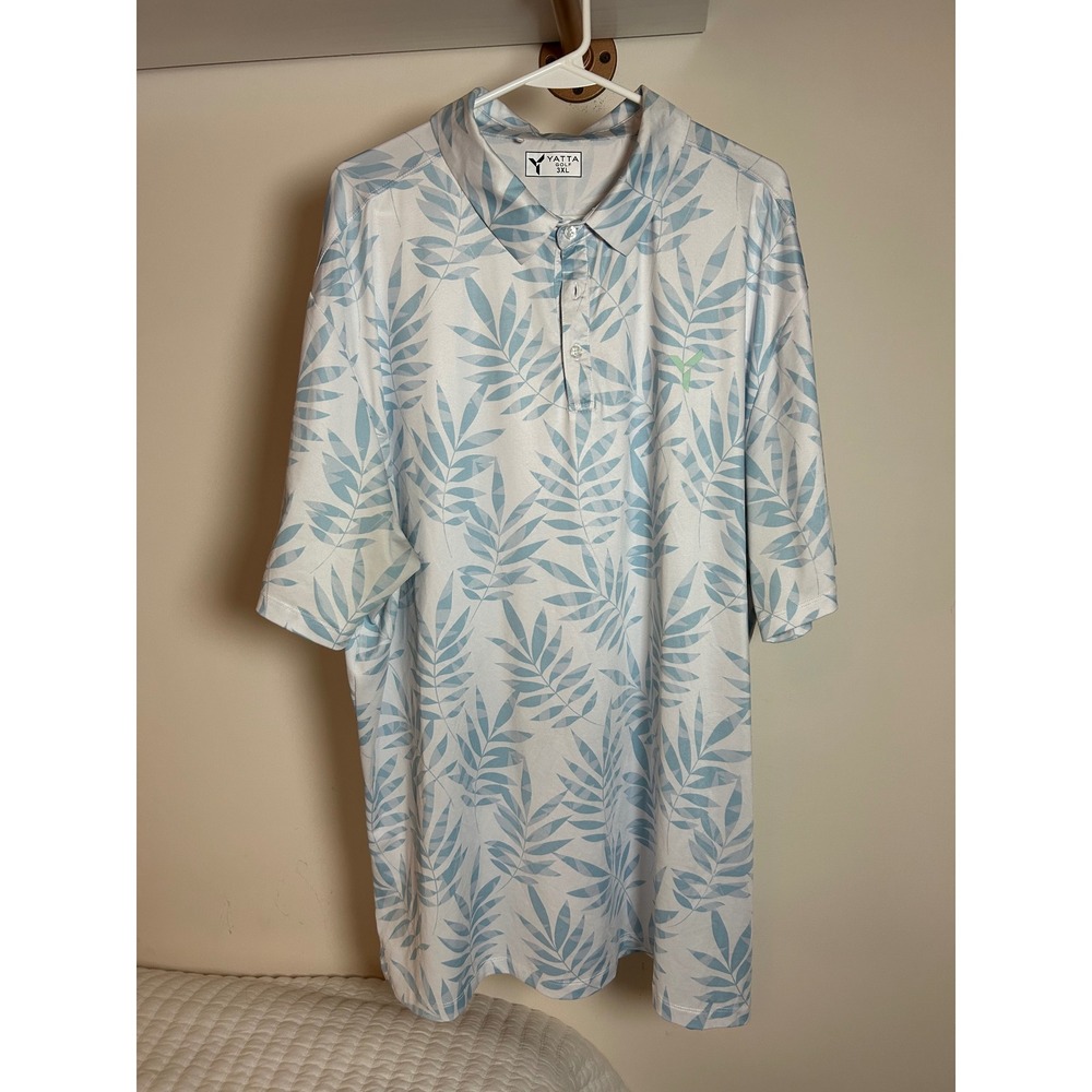 YATTA GOLF Mens 3XL Palm Leaf Print Short Sleeve Polo Shirt